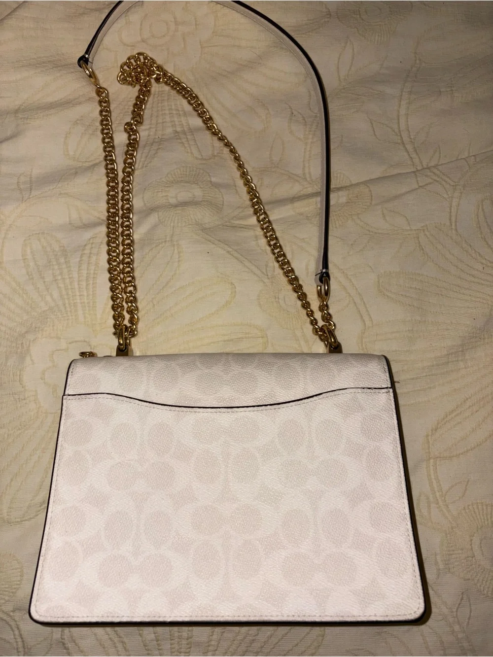 Coach Cream Signature Chain Flap Shoulder Bag